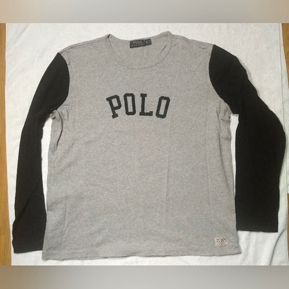POLO Ralph Lauren Varsity Gothic P Sellout Long Sleeve Black and Grey T- Shirt